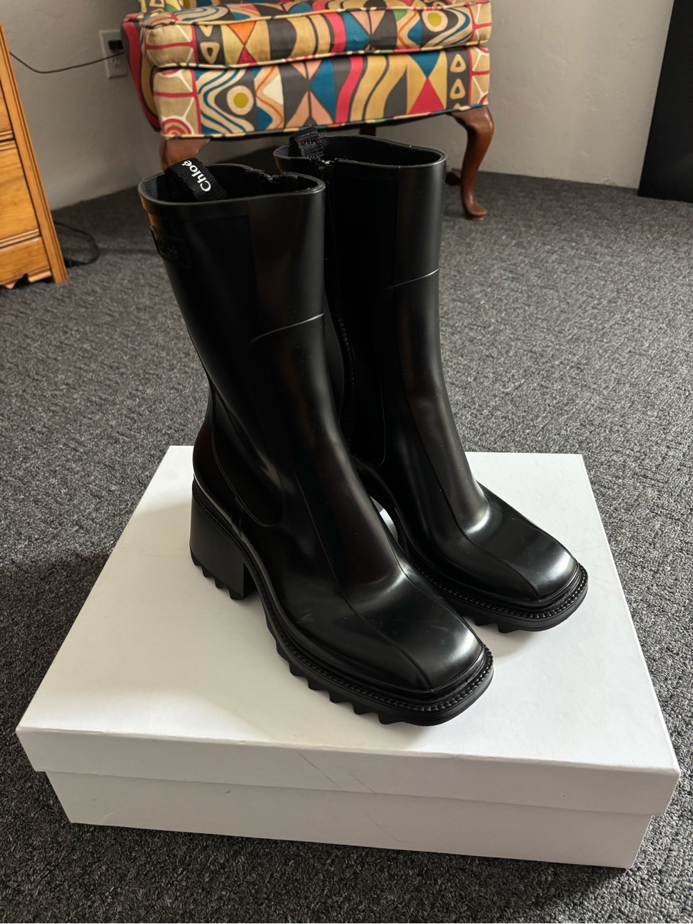 Chloe Black Gloss Platform Mid-Calf Rain Boots